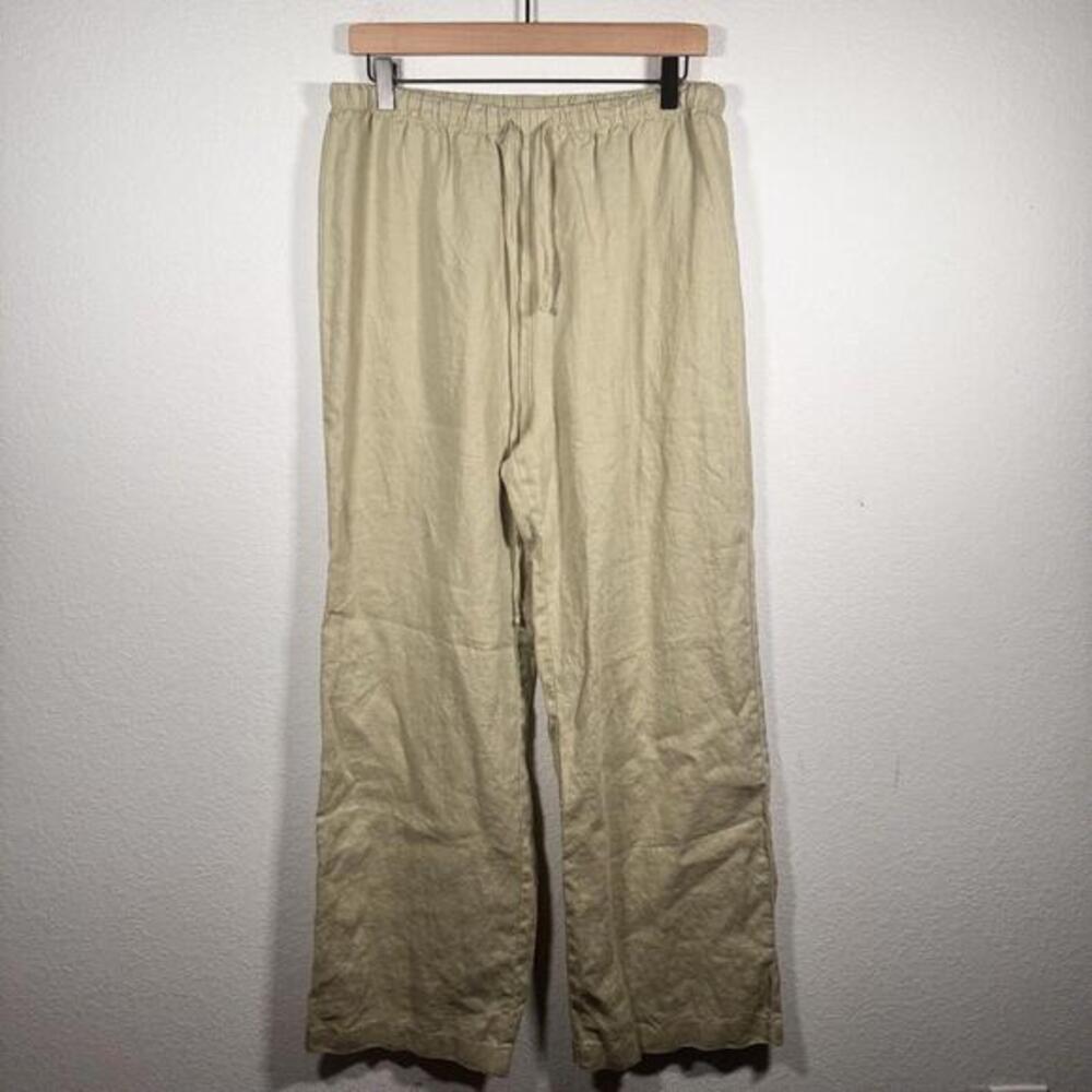 Reformation Light Olive Drawstring Linen Pants